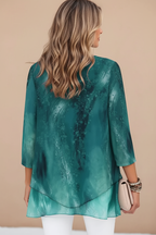 S127 Teal Printed V-Neck Top - Back View