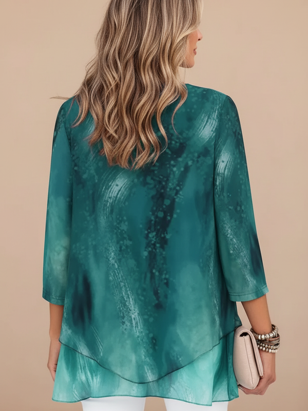 SAIDE™ | S127 TOP - PRINTED V-NECK PLEATED CASUAL TOP