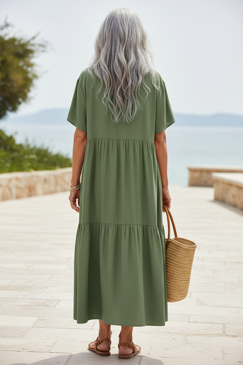 S129 Sage Green Ankle-Length Dress - 65yo Back View