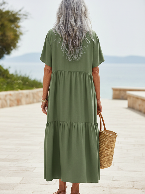 SAIDE™ | S129 DRESS - V-NECK A-LINE ANKLE-LENGTH DRESS