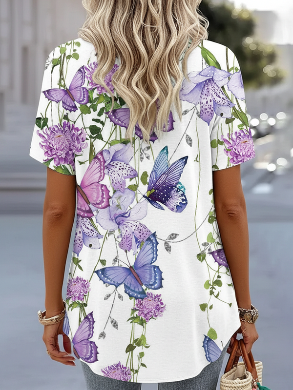 SAIDE™ | S130 TEE - 3D BUTTERFLY PRINT V-NECK T-SHIRT