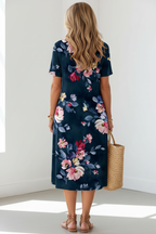 S134 Navy Blue Floral Dress - S106 Style Back View