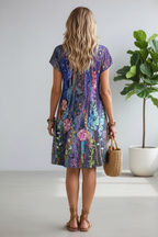S137 gradient floral dress - back view light grey with tree