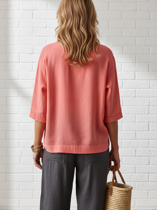 SAIDE™ | S138 SHIRT - ROUND NECK CASUAL COTTON BLOUSE