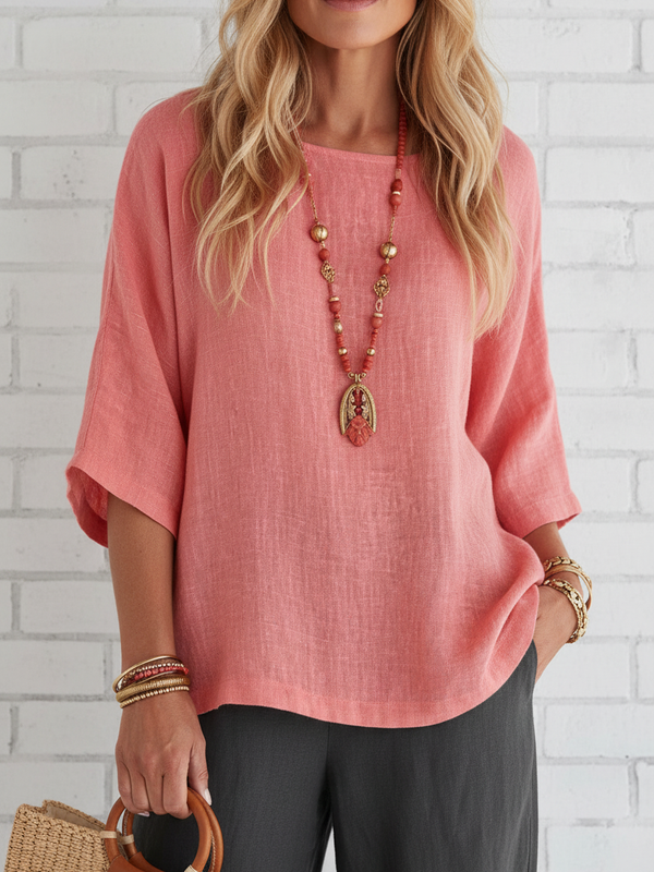 SAIDE™ | S138 SHIRT - ROUND NECK CASUAL COTTON BLOUSE