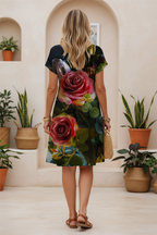 S139 3D floral dress - back view face cropped