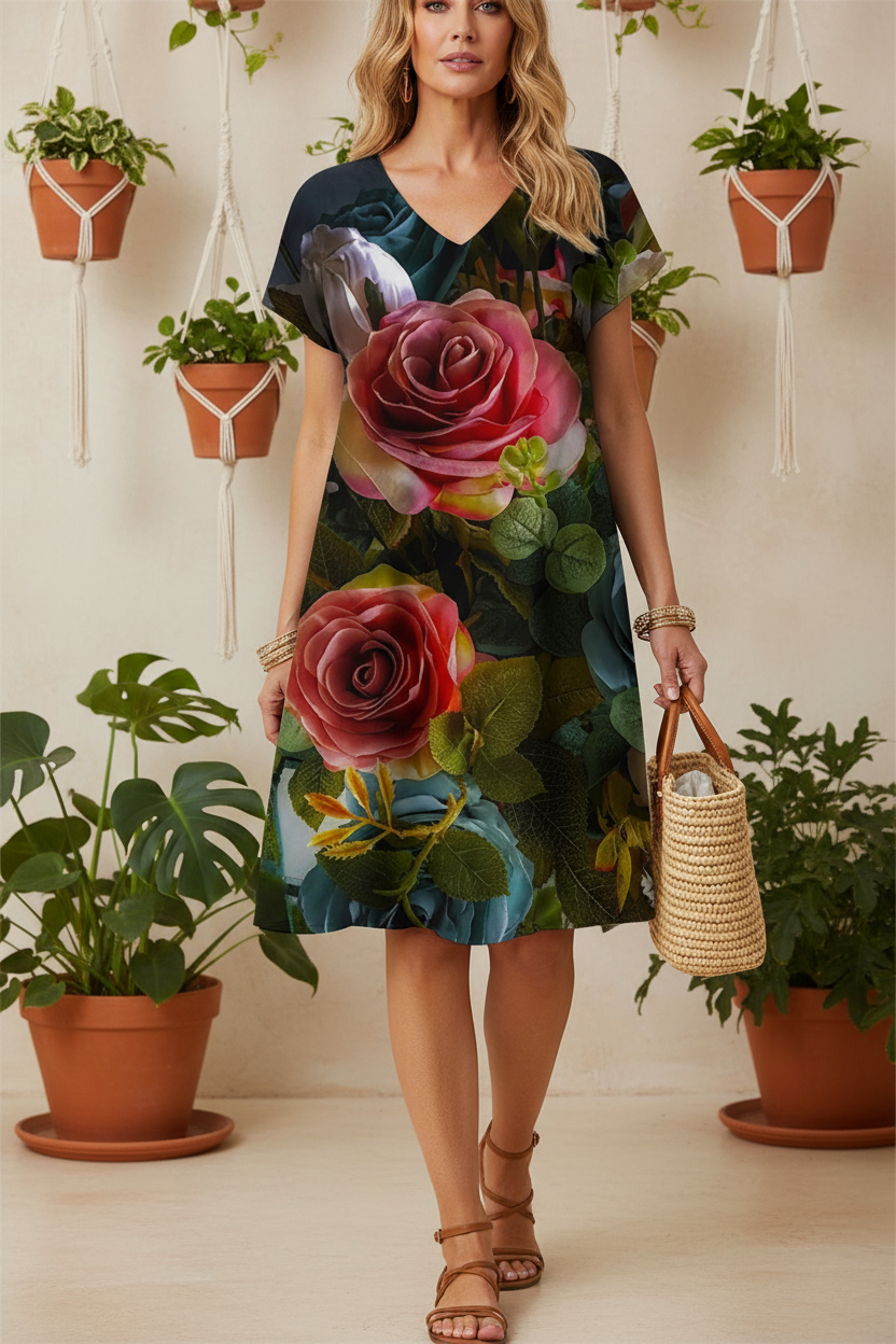 S139 3D floral dress - front view face cropped not blurred