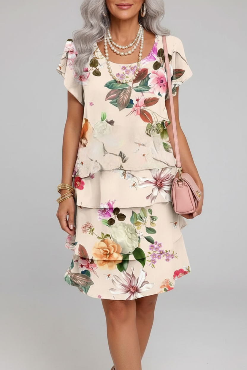 S140 floral chiffon dress - closer crop from chin