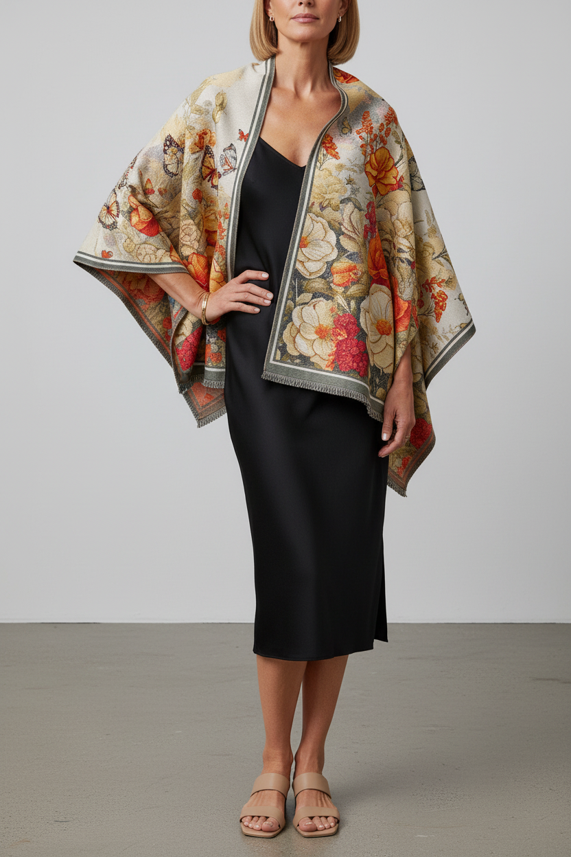 S153 Floral Jacquard Shawl - Face Cropped