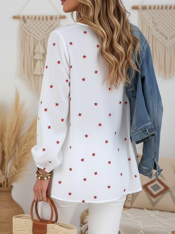 SAIDE™ | S156 TOP - BOHO V-NECK PRINT PULLOVER