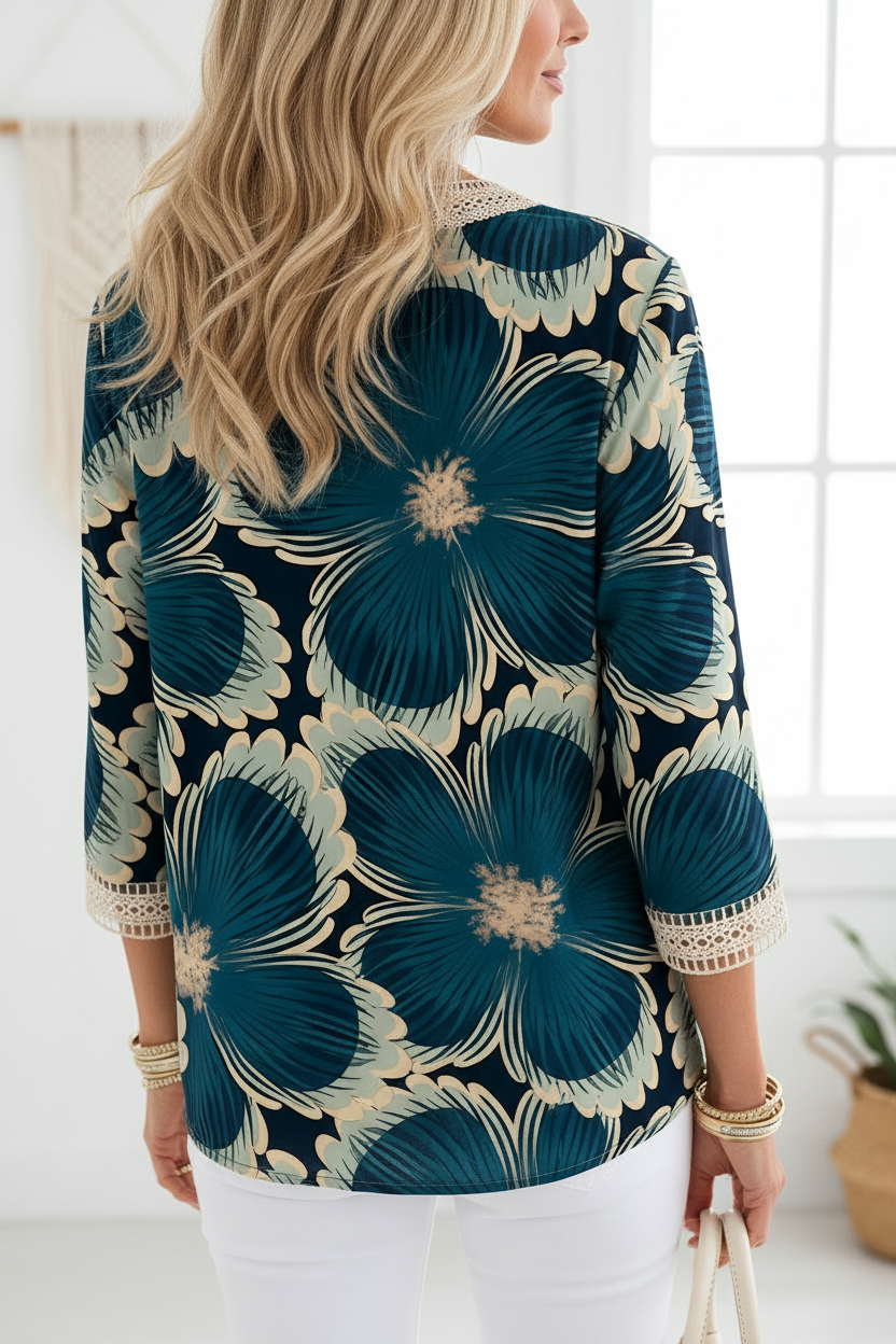 S161 Teal Floral Blouse Back View