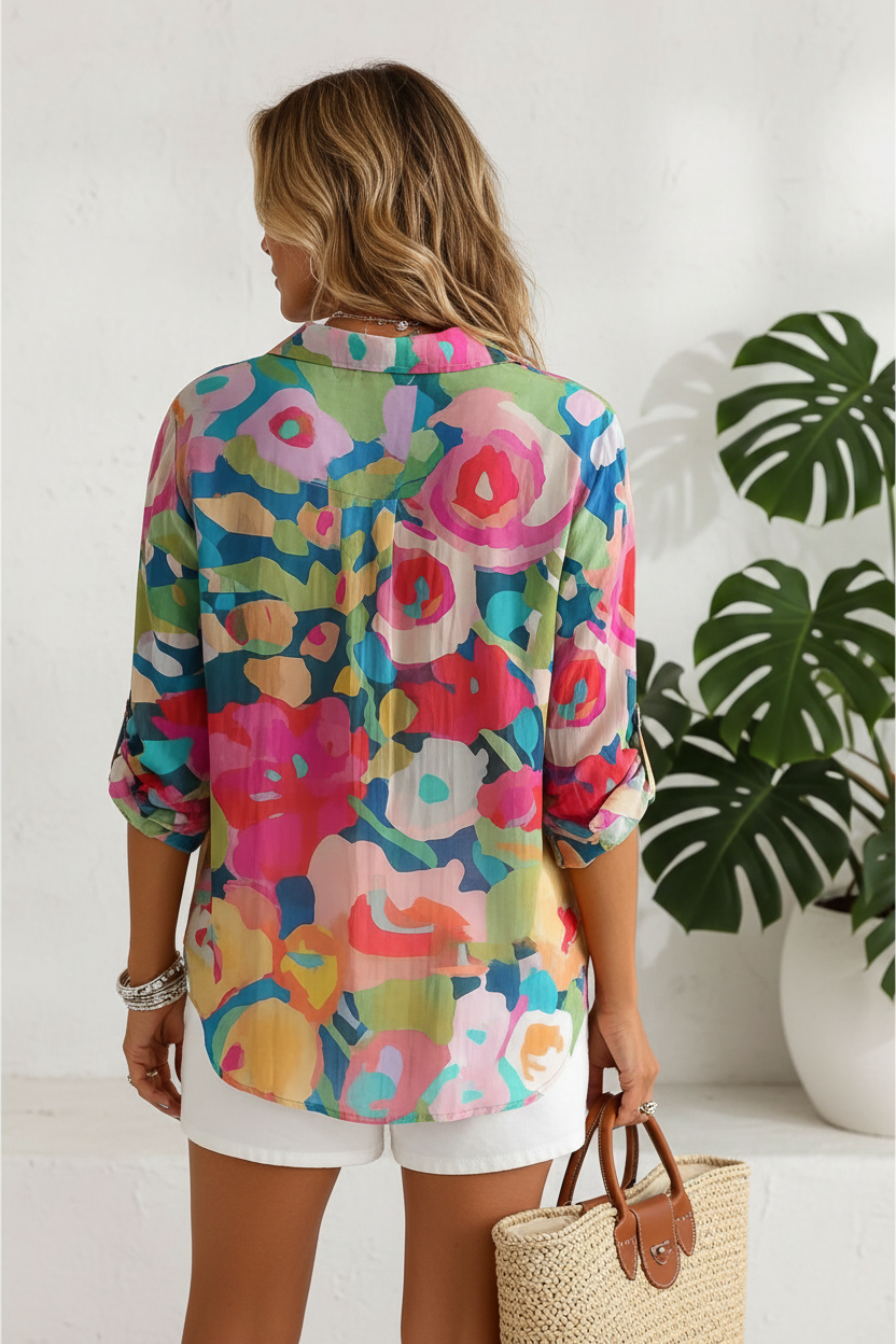 S163 Floral Shirt Back View - Opaque