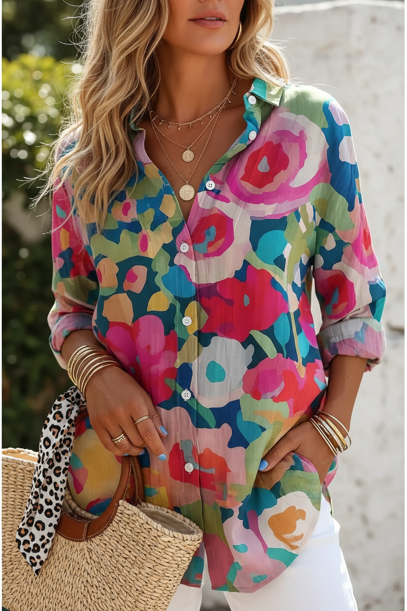 S163 Floral Shirt Front View - Opaque