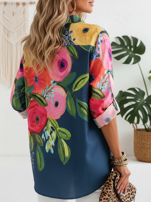 SAIDE™ | S167 TOP - FLORAL POLO COLLAR BLOUSE