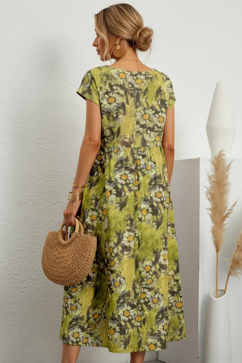 S40 olive green floral maxi dress back view