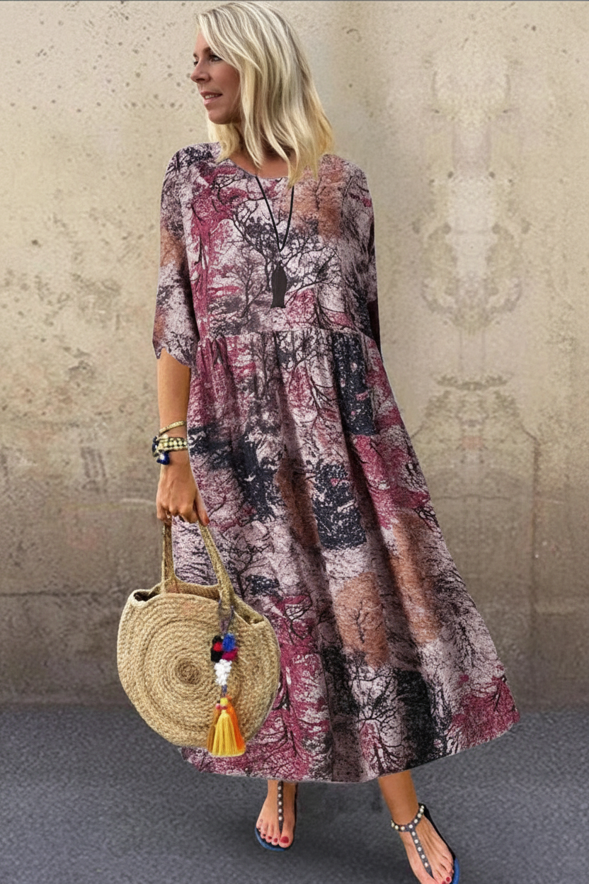 S58 pink watercolor print dress Mediterranean front view
