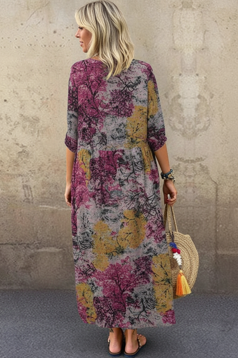 S58 purple watercolor print dress back view new model