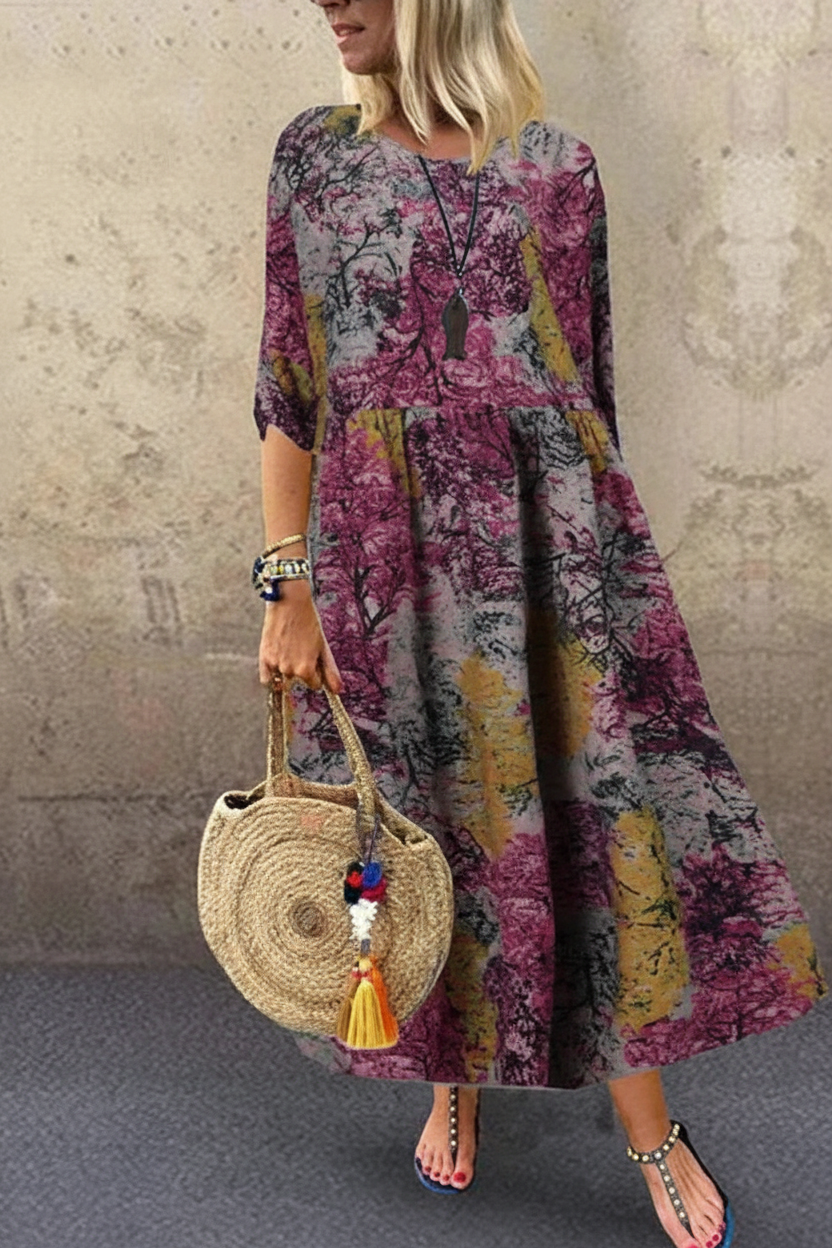 S58 purple watercolor print dress front view new model