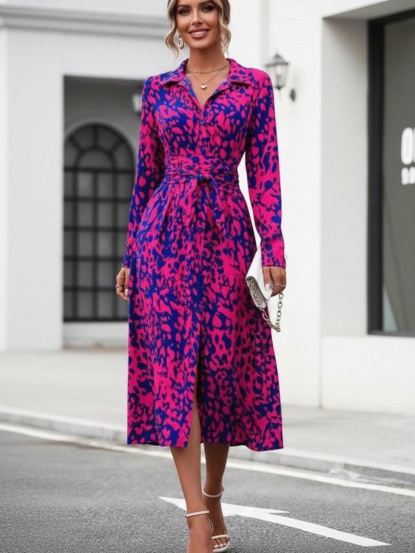SAIDE™ | S63 DRESS - ELEGANT RANDOM PRINT BUTTON DOWN SHIRT MIDI DRESS