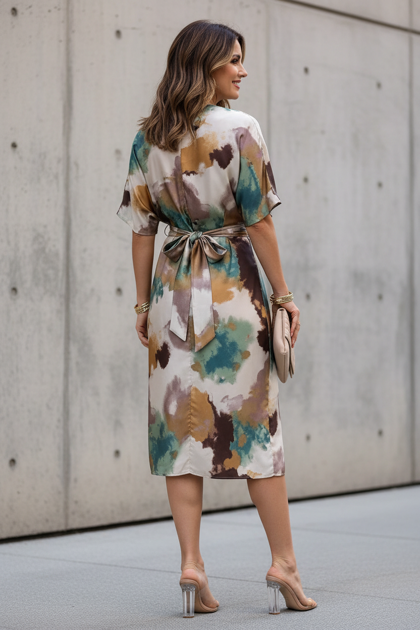 S70 watercolor print dress late 40s back view