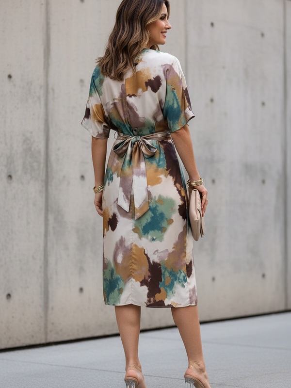 SAIDE™ | S70 DRESS - SUMMER CASUAL SOLID V-NECK SHORT SLEEVE MAXI DRESS