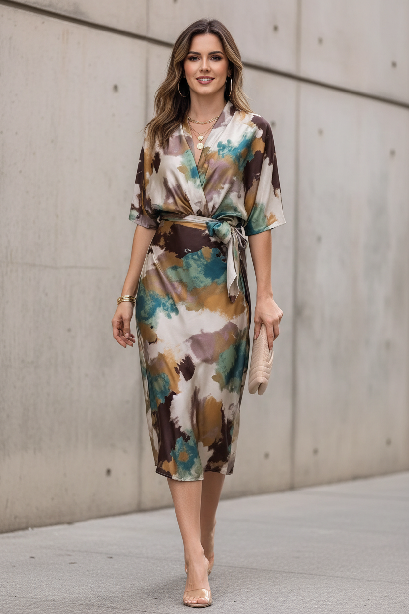 S70 watercolor print dress late 40s front view