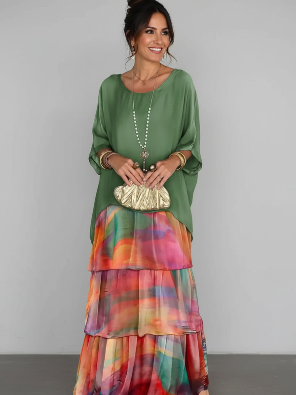 SAIDE™ | S72 DRESS - ELEGANT FLORAL PRINT CHIFFON BOHO LONG DRESS