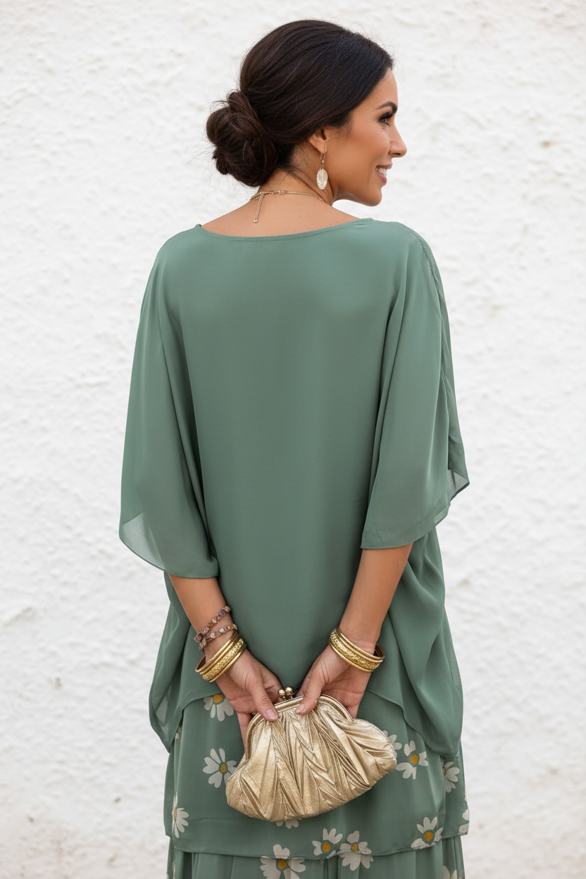 S72 sage green daisy dress back view