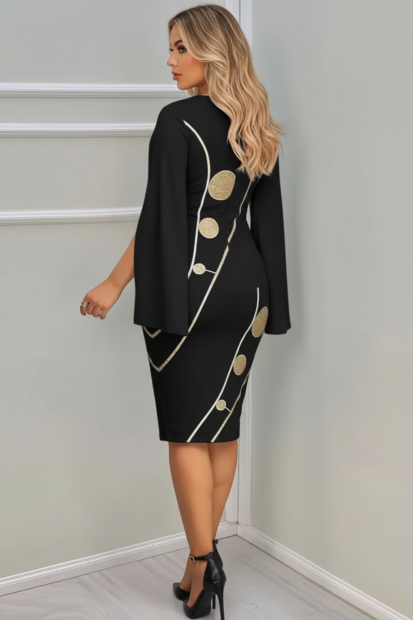 S78 black cape dress back view