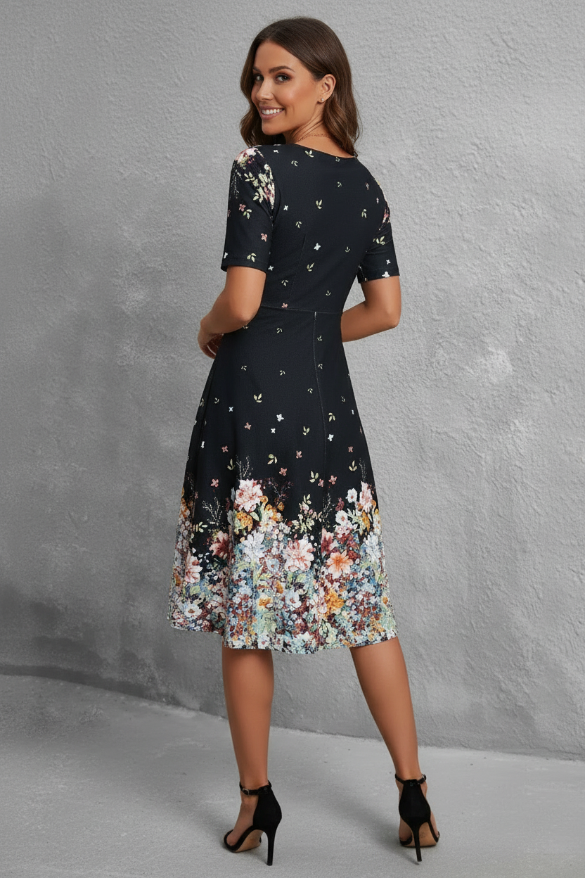 S80 black floral dress back view