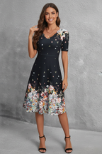 S80 black floral dress new model front view