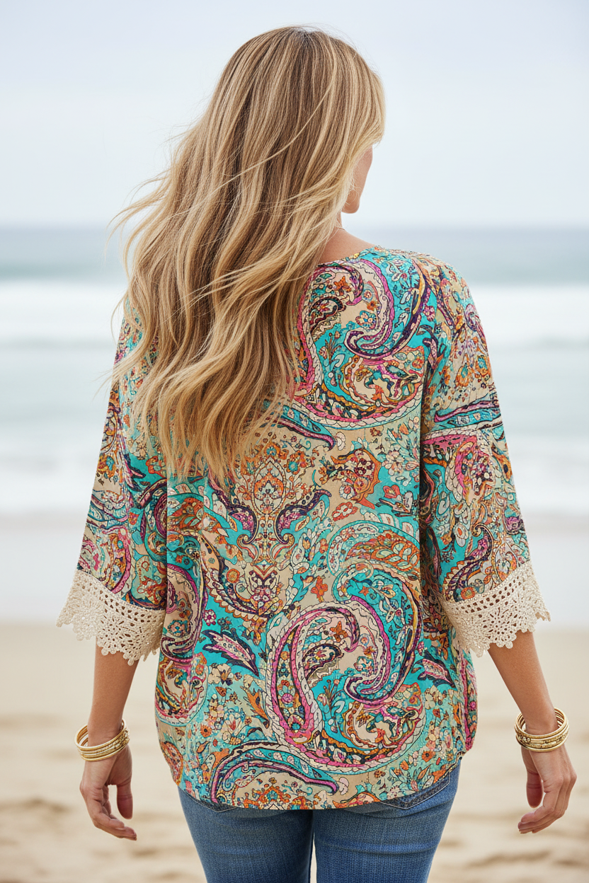 S84 paisley print blouse different pose back view