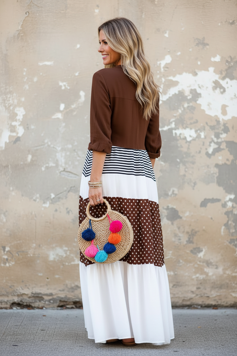 S99 color blocked dress back view