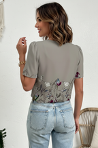 Sage green butterfly blouse mid-40s model back view