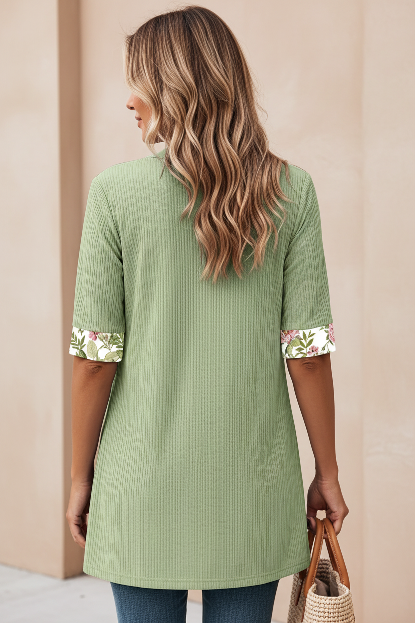 Sage Green Floral Two-Piece Set - Back View