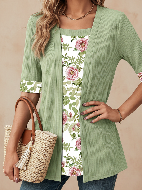 SAIDE™ | S124 SHIRT - PLUS SIZE PATCHWORK SQUARE NECK TOP