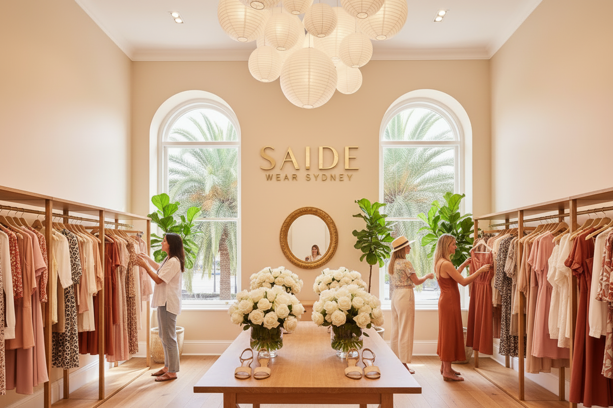 Saide Wear banner with shoppers